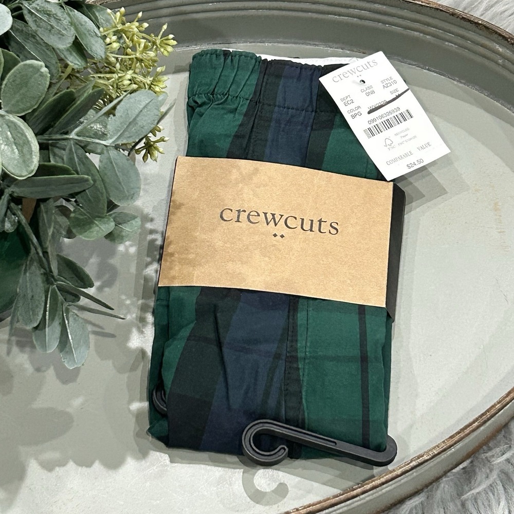 Crewcuts J Crew Boys woven‎ Boxer shorts underwear Green Blue Plaid Medium